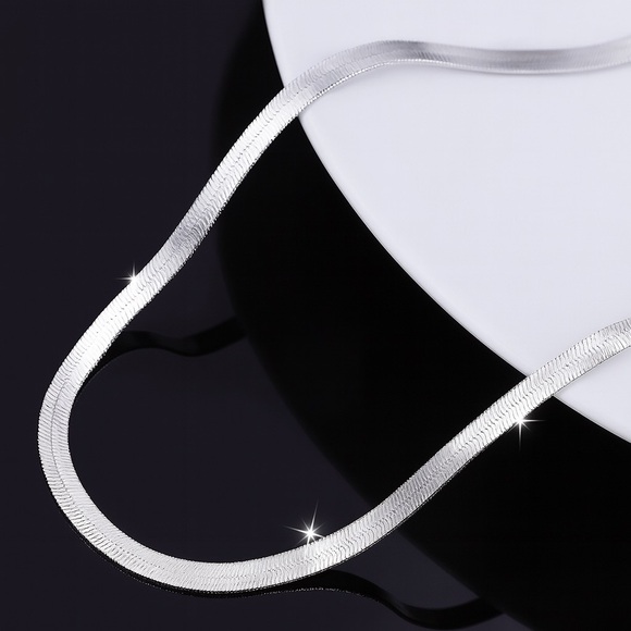 20” Silver Herringbone Chain Necklace | 2mm Wide Stainless Steel Snake Chain - Picture 4 of 5